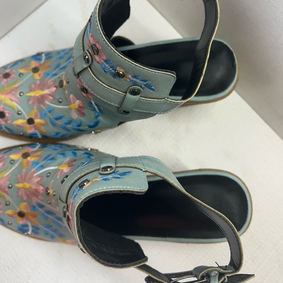 Blue Embroidered Studded Slingback Chunky Heeled Ankle Boots - Women’s Size 8 - Picture 5 of 11